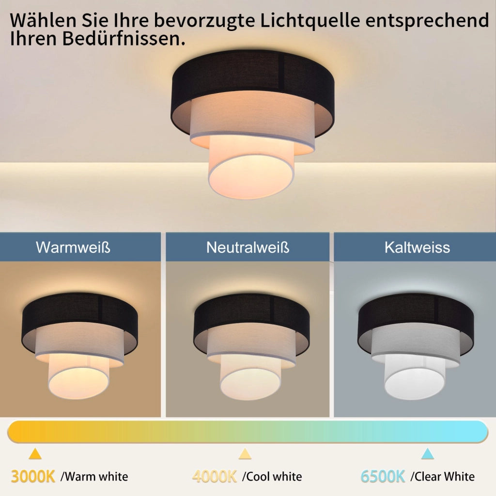 ZMH Lampada da soffitto plafoniera LED moderna 40cm paralume tessuto nero E27 per soggiorno corridoio