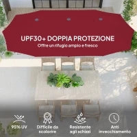 Ombrellone Doppio con Prese d'Aria e Manovella, in Metallo e Poliestere, 4x2.2x2.34 m, Nero e Rosso