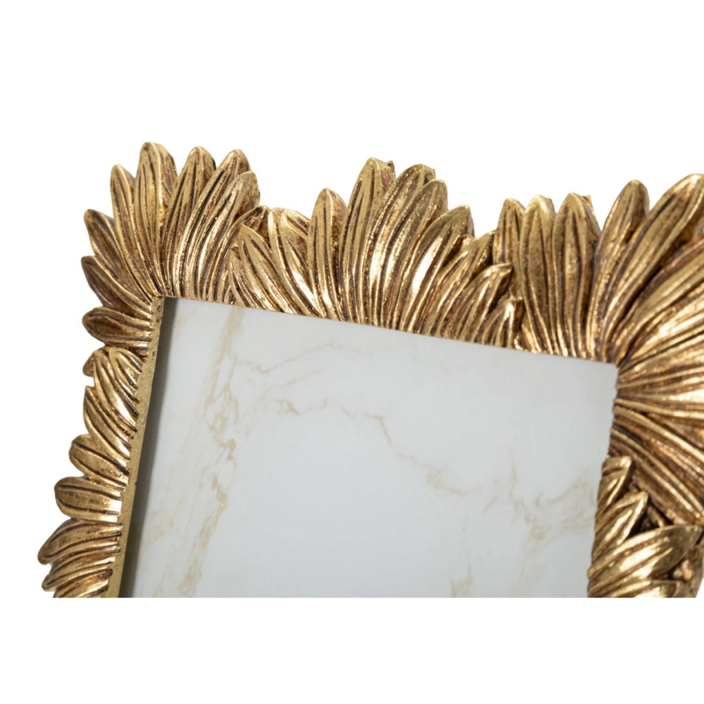 Cornice portafoto elegante con decoro a foglie in poliresina oro