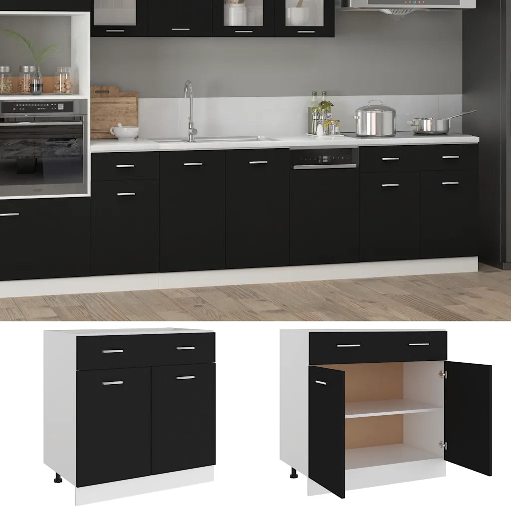 Pensile da cucina | Mobile Inferiore Cassetto ¡°Lyon¡± Nero 80x46x81,5 cm