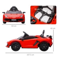 Macchina Elettrica per Bambini a 12V Licenza Lamborghini con Clacson e Telecomando, 107.5x63x42 cm, Rossa