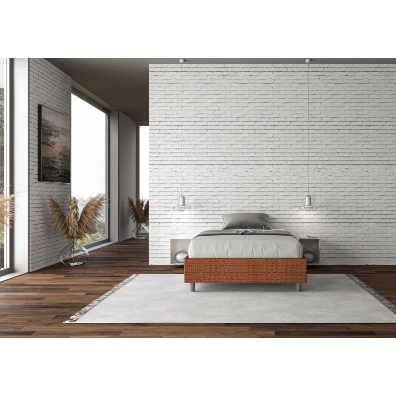 Letto Sommier imbottito 1 piazza e mezza 120x200 cm tessuto Labirinto Azelia - Contenitore,Arancione