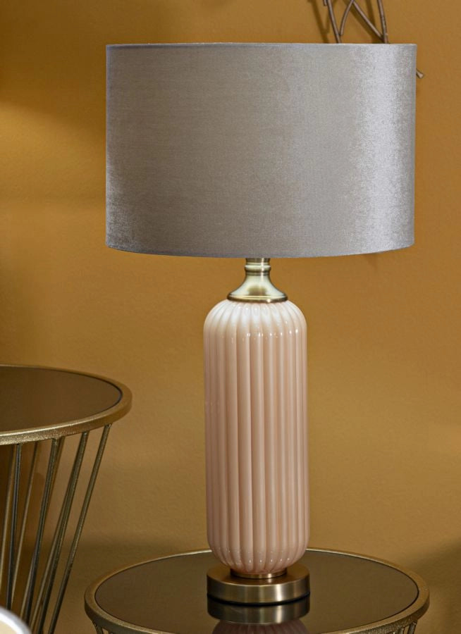 Lampada da Tavolo Perly Ø35,5x64 cm in Vetro e Ferro e Tessuto Perla e Oro