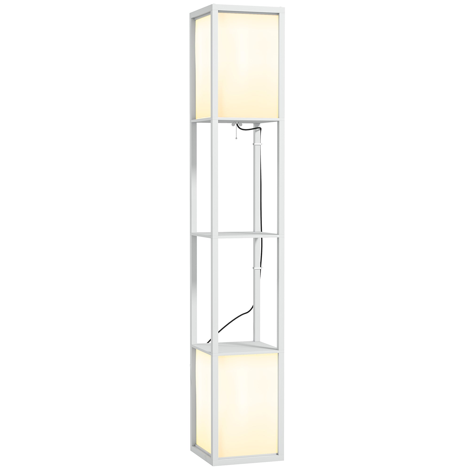 Lampada da Terra con 2 Paralumi E27 40W e 2 Ripiani  26x26x156 cm Bianco