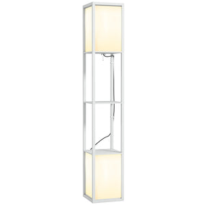 Lampada da Terra con 2 Paralumi E27 40W e 2 Ripiani  26x26x156 cm Bianco