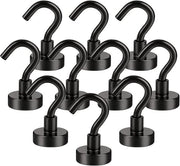 Hanger magnetici - 10 pezzi - Magnetici adatti a ponselli - Magnetici extra forti - Hanger magnetici senza traccia - Magnetici forti - Adatti per cucina, bagno, camera da letto, garage, armadietti, portascale - Nero