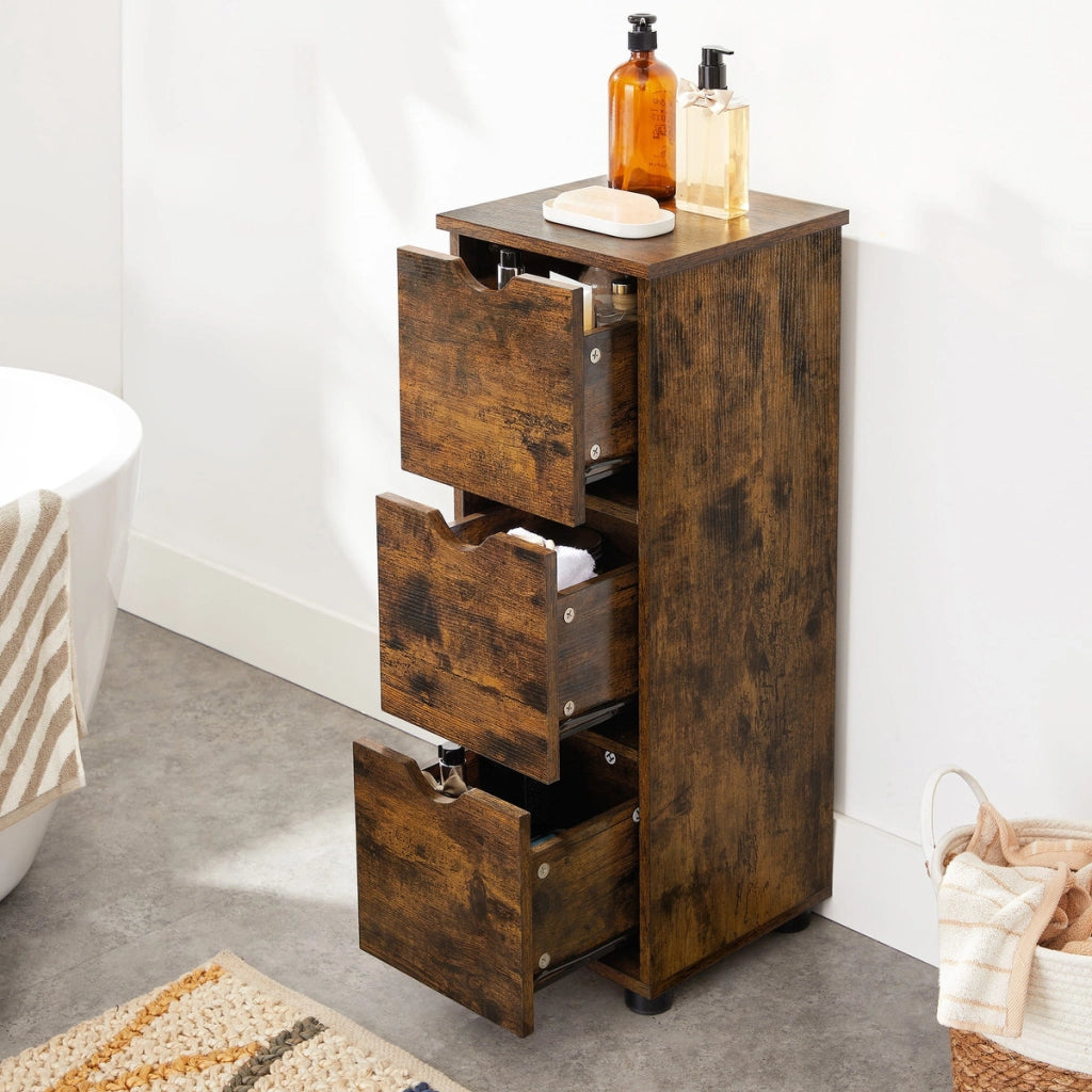 Cassettiera bagno rustica in legno marrone scuro