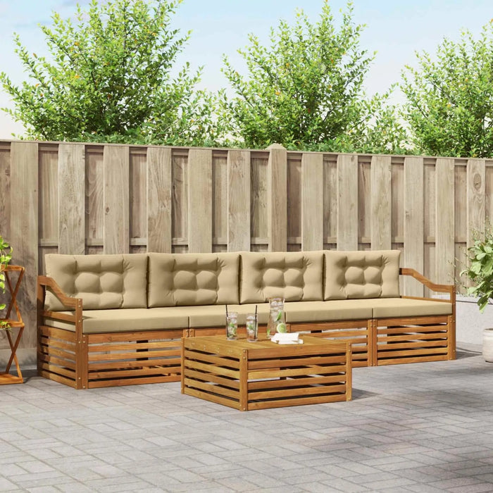 Set di divani da esterno con cuscino 5 pcs Naturale e Beige 3372998