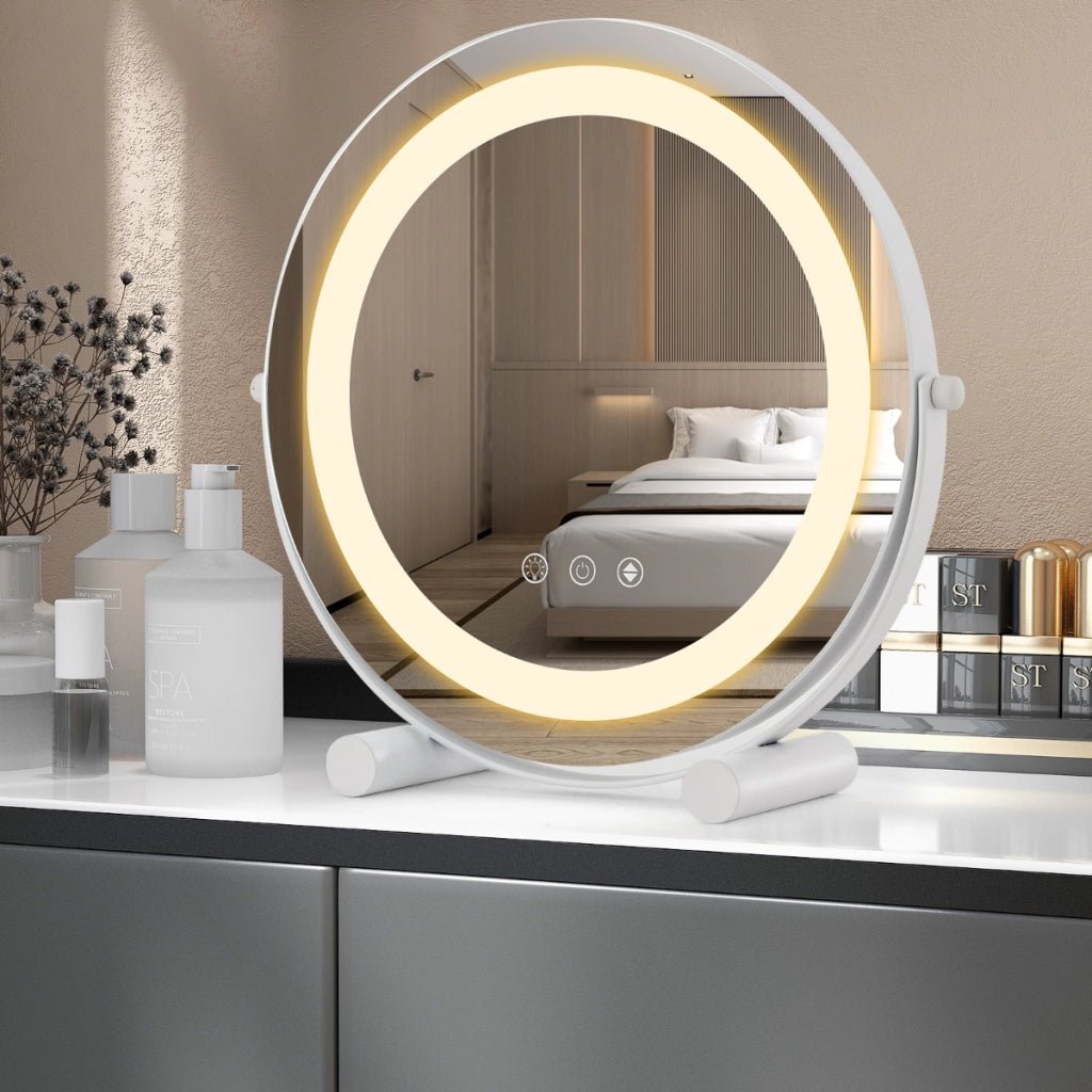 Specchio da toeletta con luci luminosit¨¤ regolabile controllo tattile intelligente, Specchio rotondo da 30cm Bianco-Specchi per il trucco