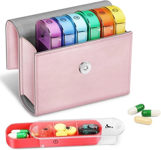 Organizzatore di Medicamenti per 7 Giorni con 4 Scatole - Organizzatore per Ora di Sveglia, Pranzo, Cena e Sonno