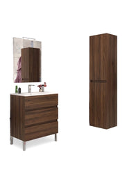 Mobile da Bagno a Terra con Lavabo 80 cm e Specchio Bali Light Noce Scuro
