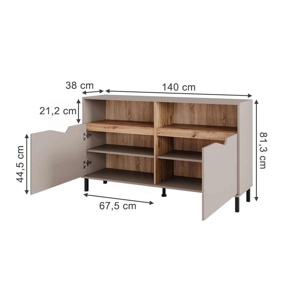 Vicco Credenza Greige/rovere artigianale 140 x 81.3 cm con 2 porte