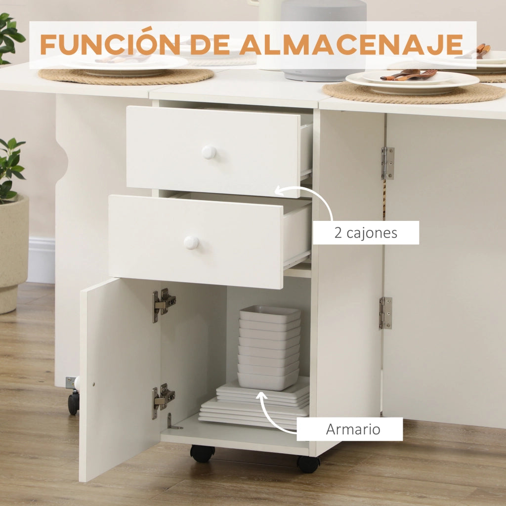 Tavolo Pieghevole da Pranzo con Cassetti e Ruote ¨C Zephmum ¨C Bianco 120x80x75 cm