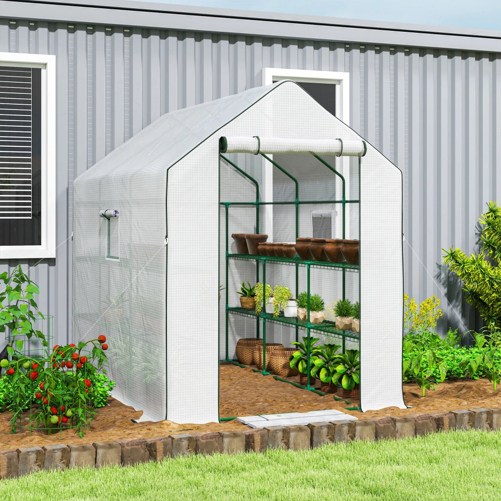 Serra da Giardino con 12 Ripiani Porta a Rullo ¨C zephmum ¨C 140x213x190 cm Bianco
