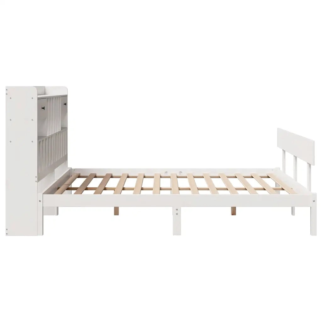 Letto matrimoniale | Letto per adulti | Giroletto con Libreria senza Materasso 180x200 cm in Legno Pino