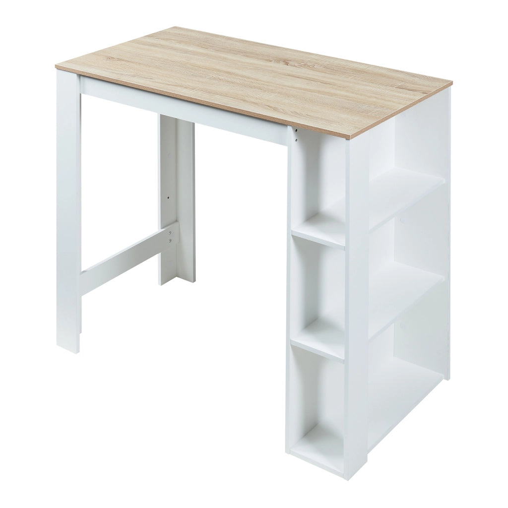 Tavolo Alto da Bar Danderyd Bancone a 3 Ripiani Laterali 120 x 60 x 106 cm - Bianco / Effetto Rovere [en.casa]