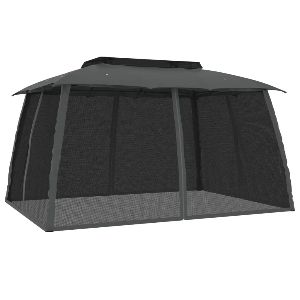 vidaXL Gazebo Tetto Doppio e Pareti Rete Antracite 3,93x2,93 m Acciaio