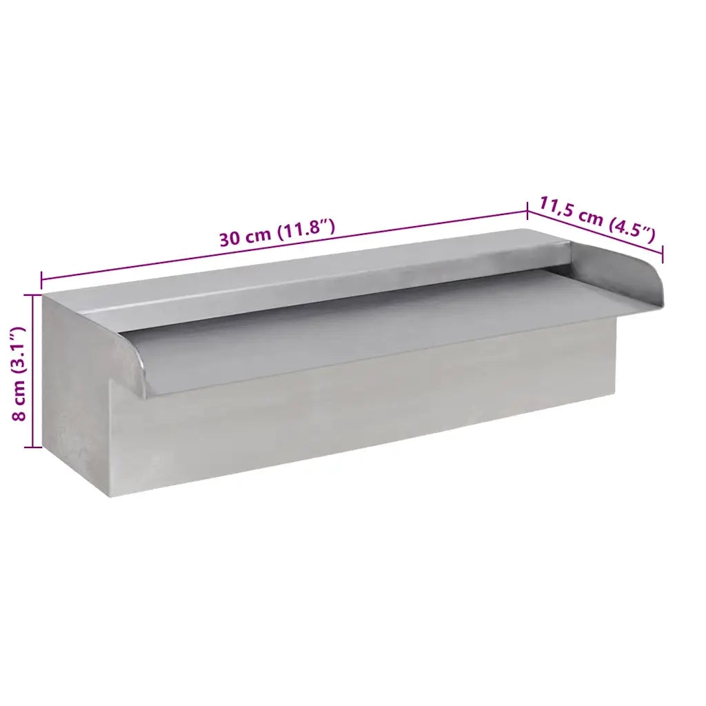 Fontana a Cascata per Giardino Rettangolare Acciaio Inox 30 cm 41665