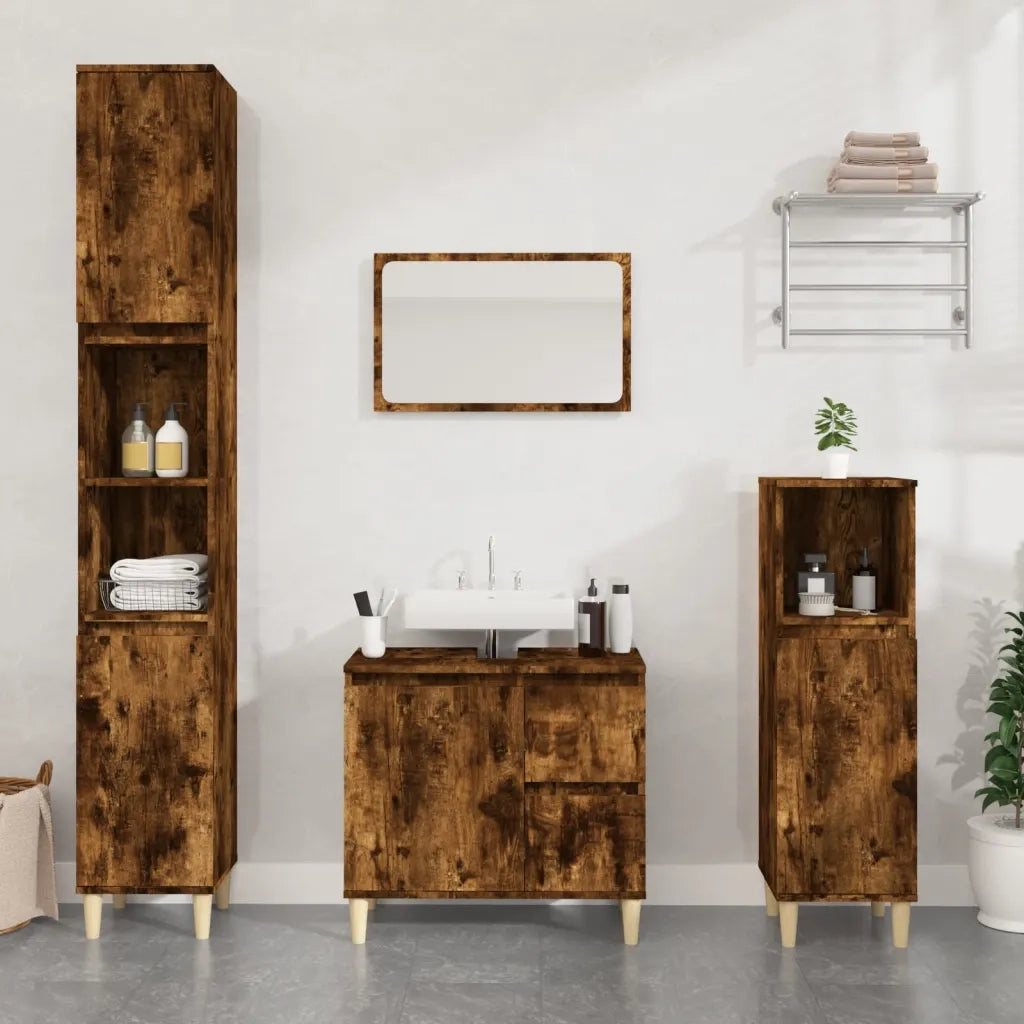 Armadietto Bagno Rovere Fumo 30x30x190 cm in Legno Multistrato 819793