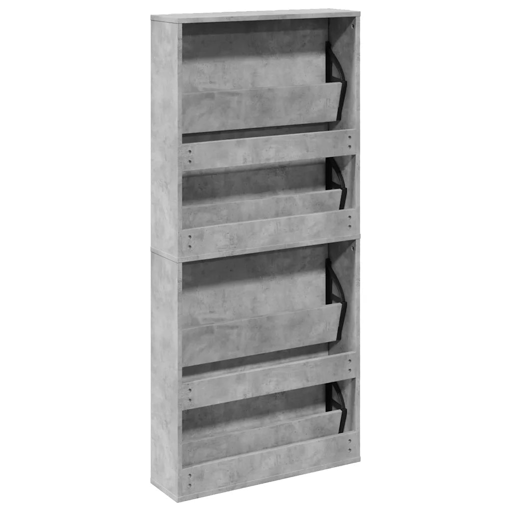 Scarpiera con Specchio a 4 Livelli Grigio Cemento 63x17x134 cm 3228275