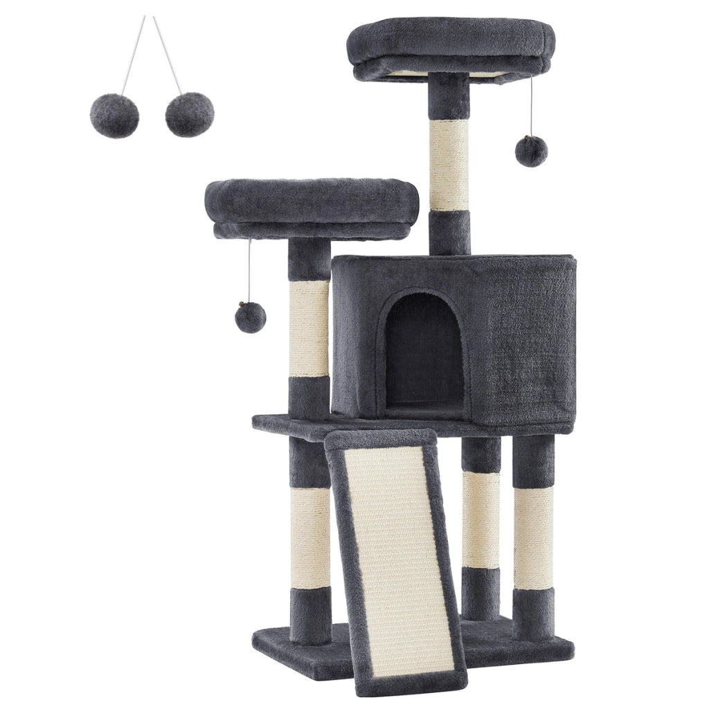 Albero tiragraffi per gatti Oskar in sisal e peluche grigio scuro