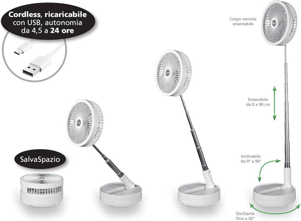 Macom enjoy & relax 991 ventilatore space cordless fan, ventilatore cordless ricaricabile con usb