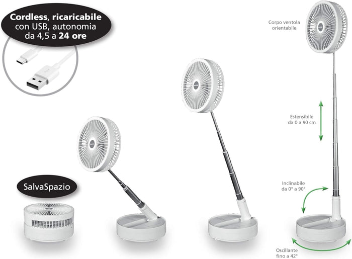 Macom enjoy & relax 991 ventilatore space cordless fan, ventilatore cordless ricaricabile con usb