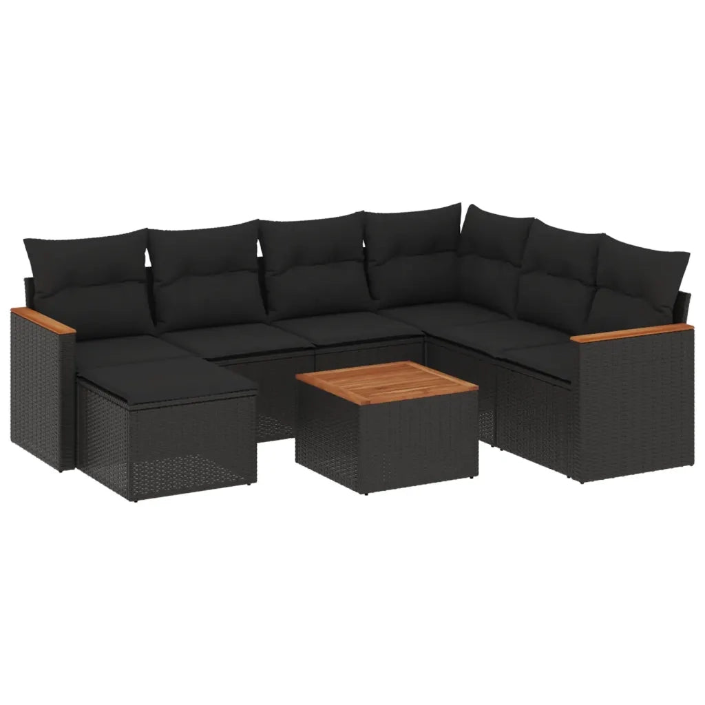 Set Divani da Giardino con Cuscini 8 pz Nero in Polyrattan