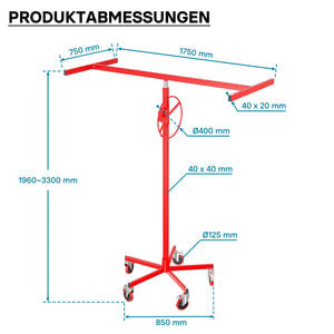 Sollevatore pannelli cartongesso max 68kg, altezza 190-330cm, Carrello Alzapannelli Alzalastre