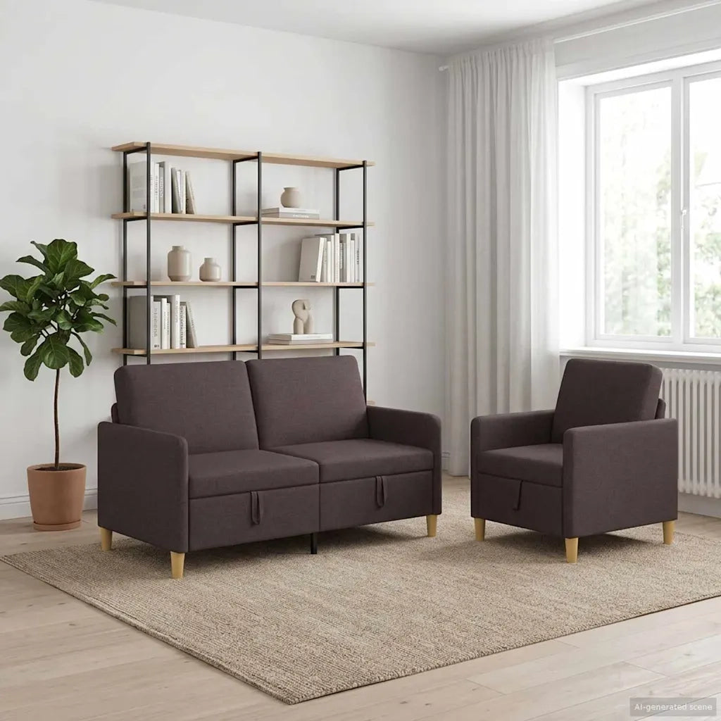 Set di Divani con Storage 2 pcs Marrone Scuro Poliestere 3429180