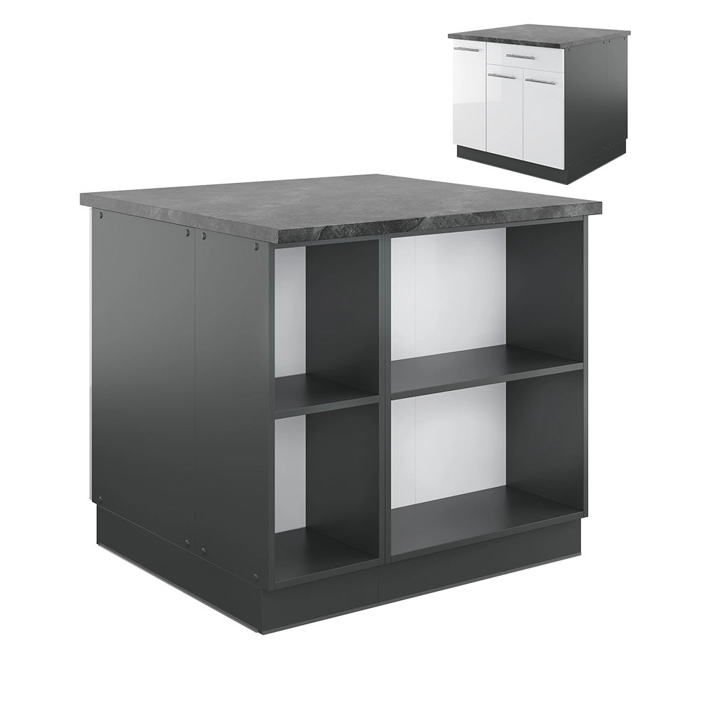 Isola cucina Fame-Line Bianco lucido/Antracite 90 cm con cassetto, senza piano di lavoro Vicco