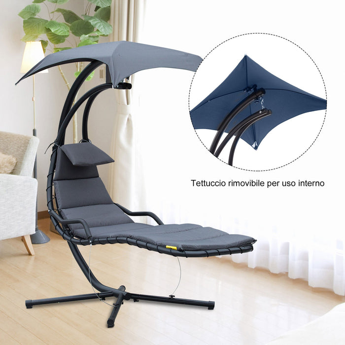 Sedia Dondolo Pensile Relax Chaise Longue con Tettuccio Grigio