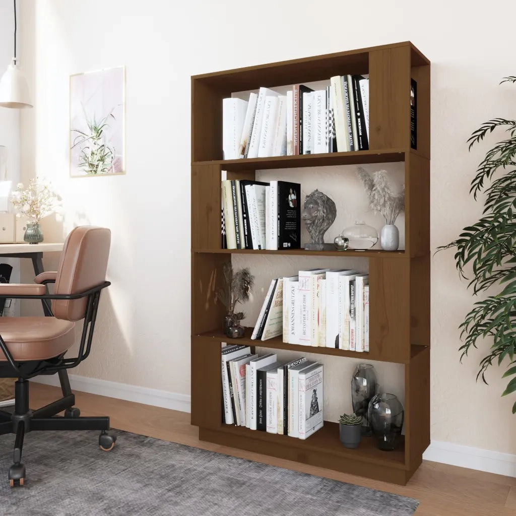 Libreria Divisorio-Scaffale per Libri-Mobile di Stoccaggio Ambrato 80x25x132 cm Legno Massello di Pino