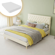 Letto imbottito ULEVR 140x200 cm in velluto beige con testiera alta e materasso incluso
