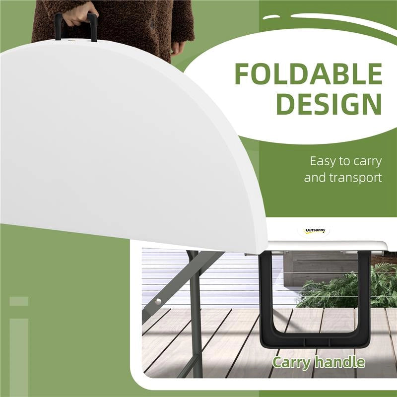 TAVOLO PIEGHEVOLE PER GIARDINO E CAMPEGGIO, IN ACCIAIO E HDPE, Ø122X73 CM, GRIGIO E BIANCO