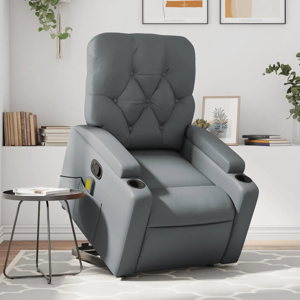 Poltrona Alzapersona Reclinabile Massaggio Grigio Similpelle 3204782