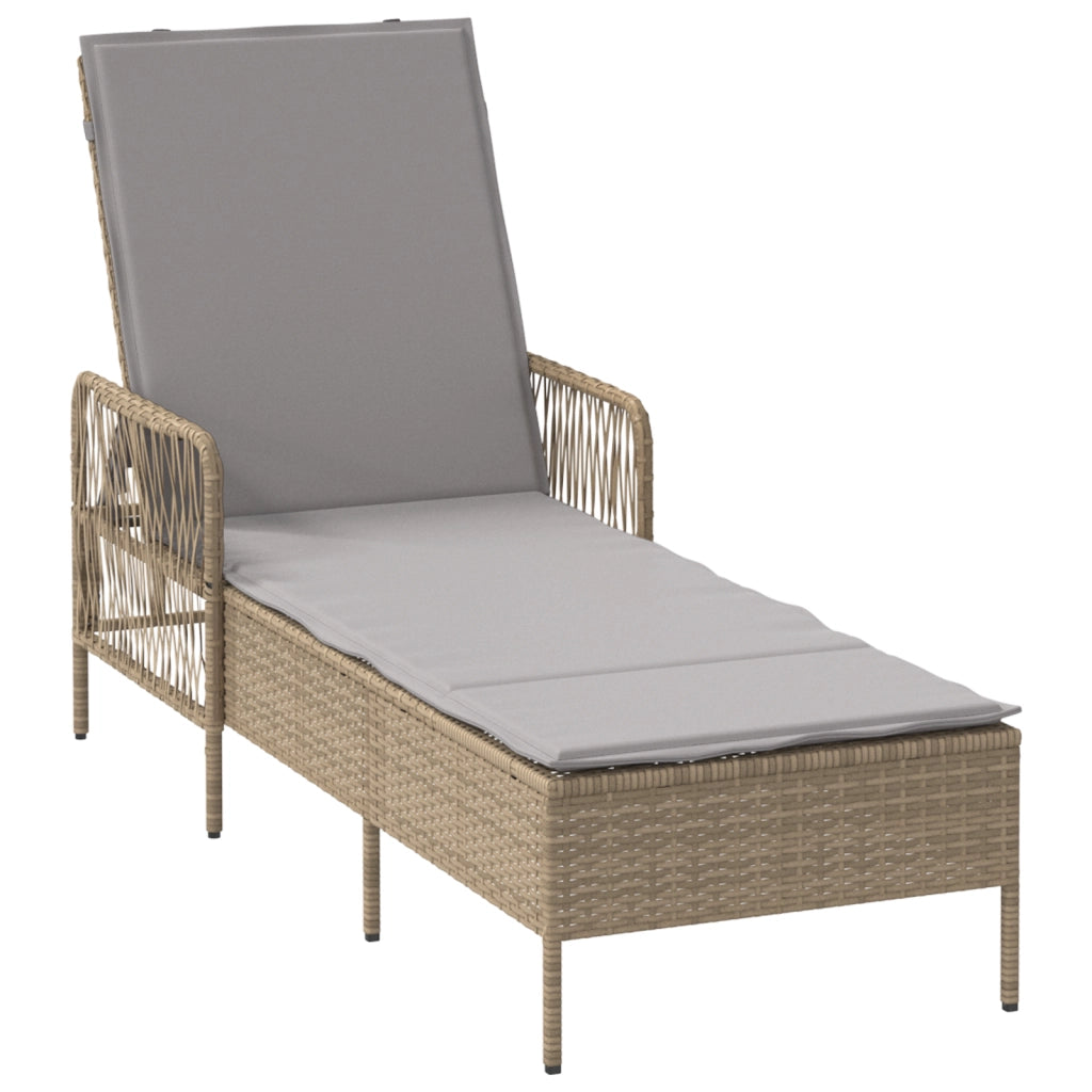 Lettino Prendisole Beige e grigio chiaro Rattan PE 157 x 55 x 92 cm