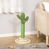 Albero Tiragraffi a Cactus per Gatti 32x32x60 cm in Corda Sisal e Palline in Legno Verde