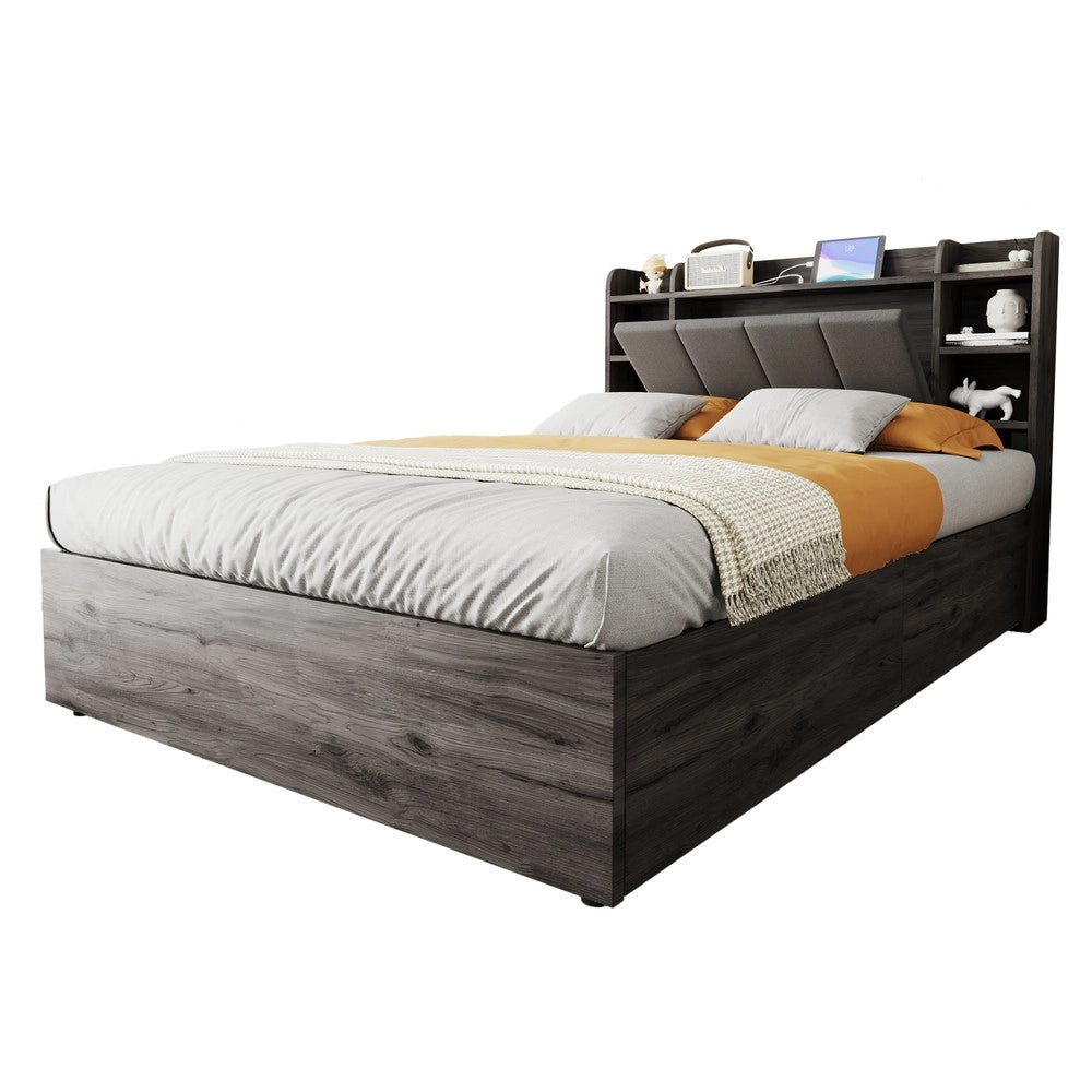 Letto Contenitore in Legno con Testiera ¨C MINIMAL ¨C Matrimoniale 140x200, Grigio