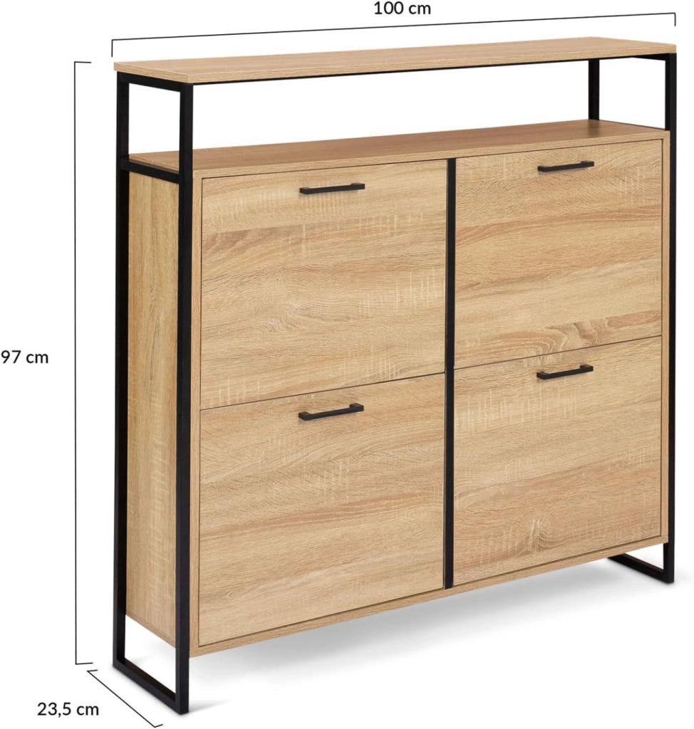 IDMarket - LUIS Scarpiera a 4 ante con ripiano superiore dal design industriale
