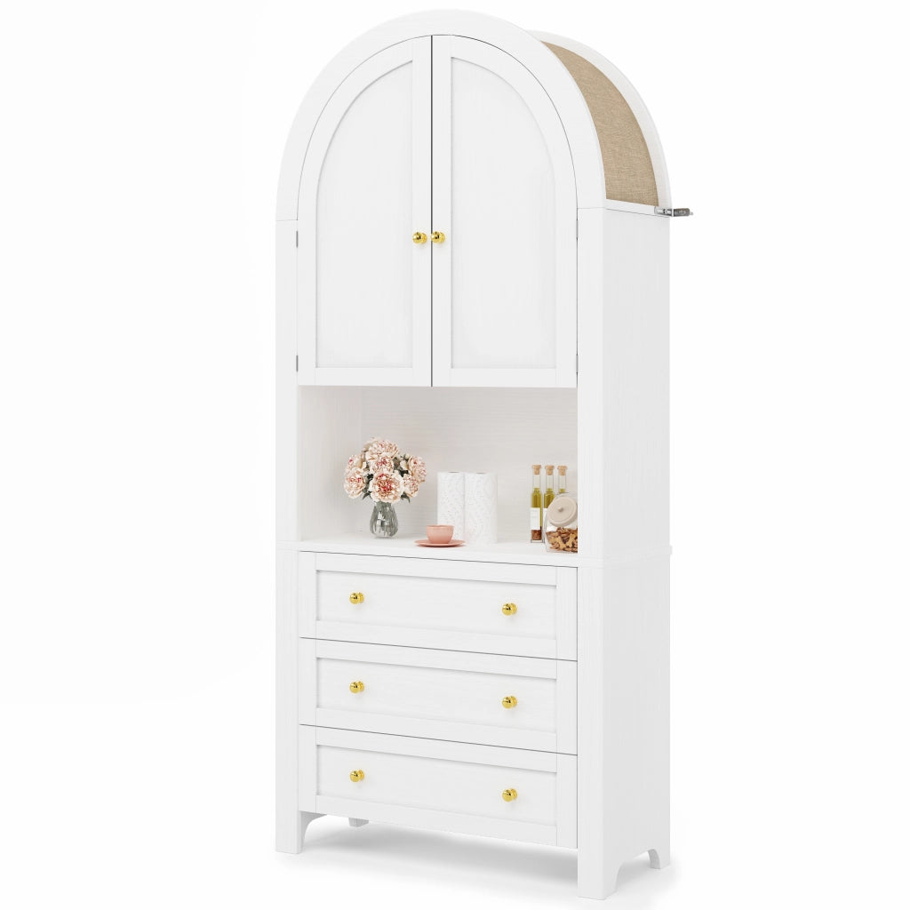 Armadio Contenitore con 2 Ante; 3 Cassetti e Vano a Giorno; Stile Moderno; in MDF; 70??35??180 cm; Bianco