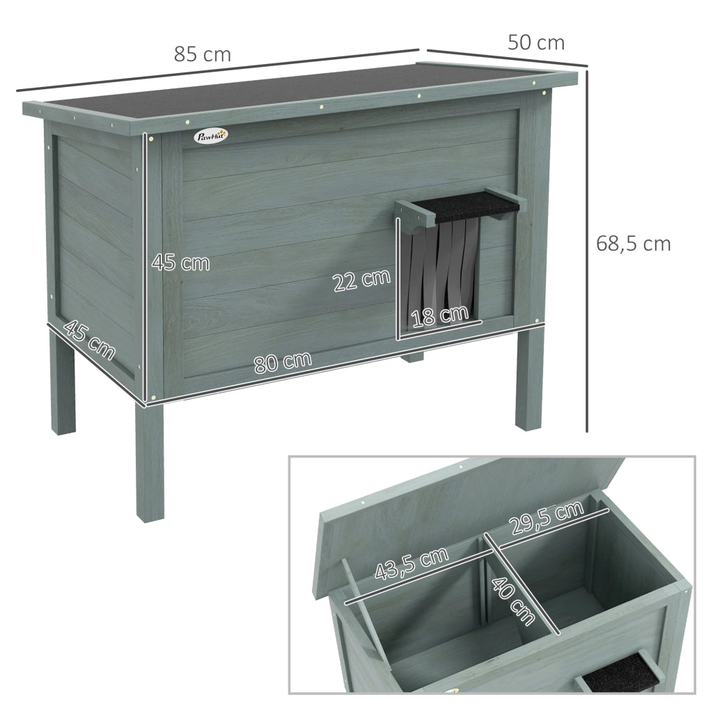 Casetta per Gatti Esterna in Legno Sollevata con Tetto Apribile Isolata ¨C zephmum ¨C 85x50x68.5 cm Grigio Scuro e Nero