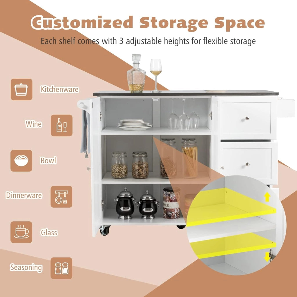 Carrello da cucina con piastra in acciaio inox, armadio da cucina con ruote, isola mobile con 3 cassetti e ripiani regolabili, carrello da servizio, carrello da cucina, carrello da cucina, 135