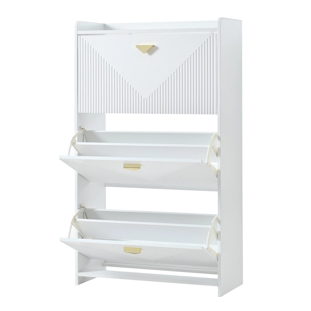 Scarpiera con 3 ante ribaltabili e 6 vani, ripiani regolabili, per ingresso, in MDF, bianco, 70 × 30 × 120 cm