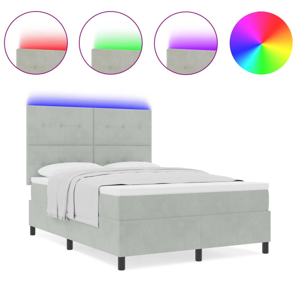 Letto a Molle con Materasso e Luce LED Grigio Chiaro 140x200 cm Velluto