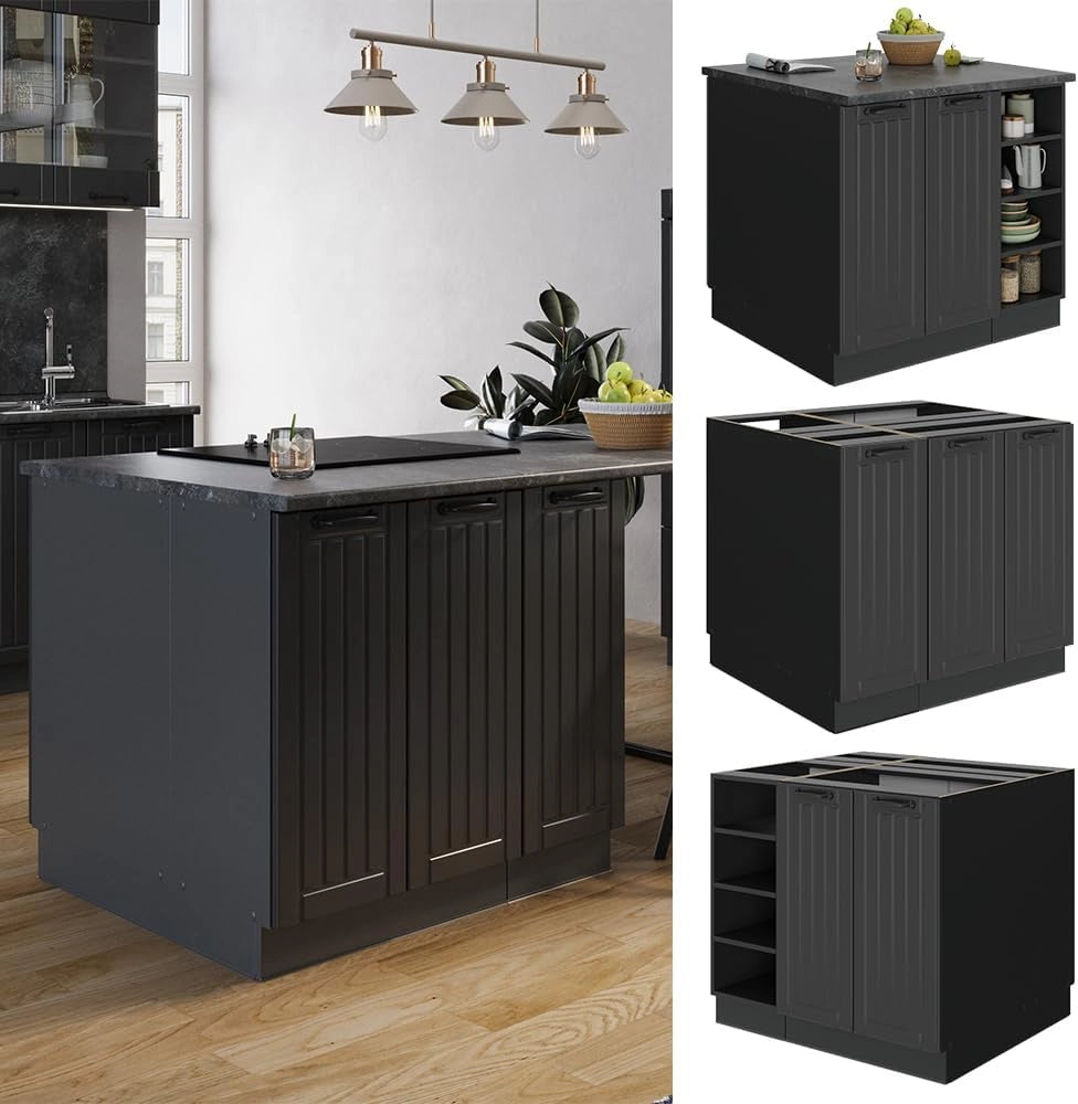 isola cucina Fame-Line, Grigio scuro, 90 cm senza piano di lavoro, adatto per l'espansione con moduli aggiuntivi compatibili