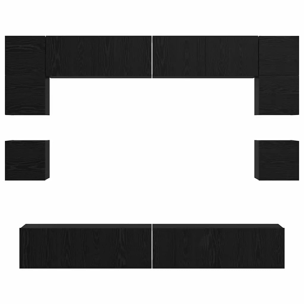 Set mobile TV 8 pz-Credenza per TV Rovere Nero Legno multistrato 372933