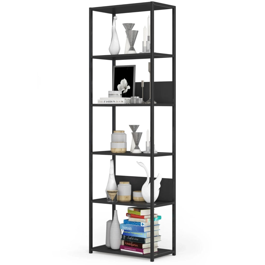 Scaffale stilo loft con ripiani in legno Nera 60 cm 60x32x192 cm
