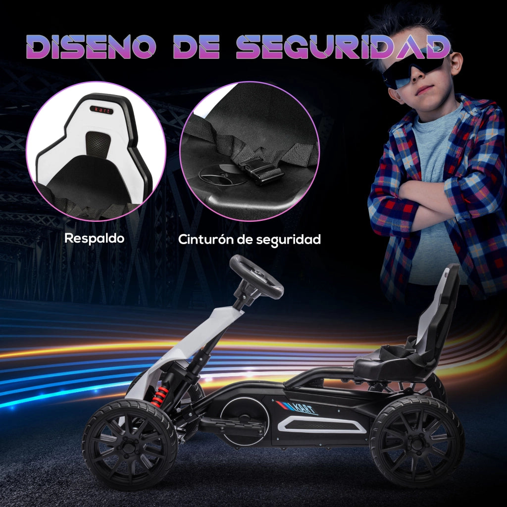 Kart Elettrico per Bambini 12V 3-8 Anni ¨C Xylo ¨C Bianco con Cintura di Sicurezza 100x58x58,5cm