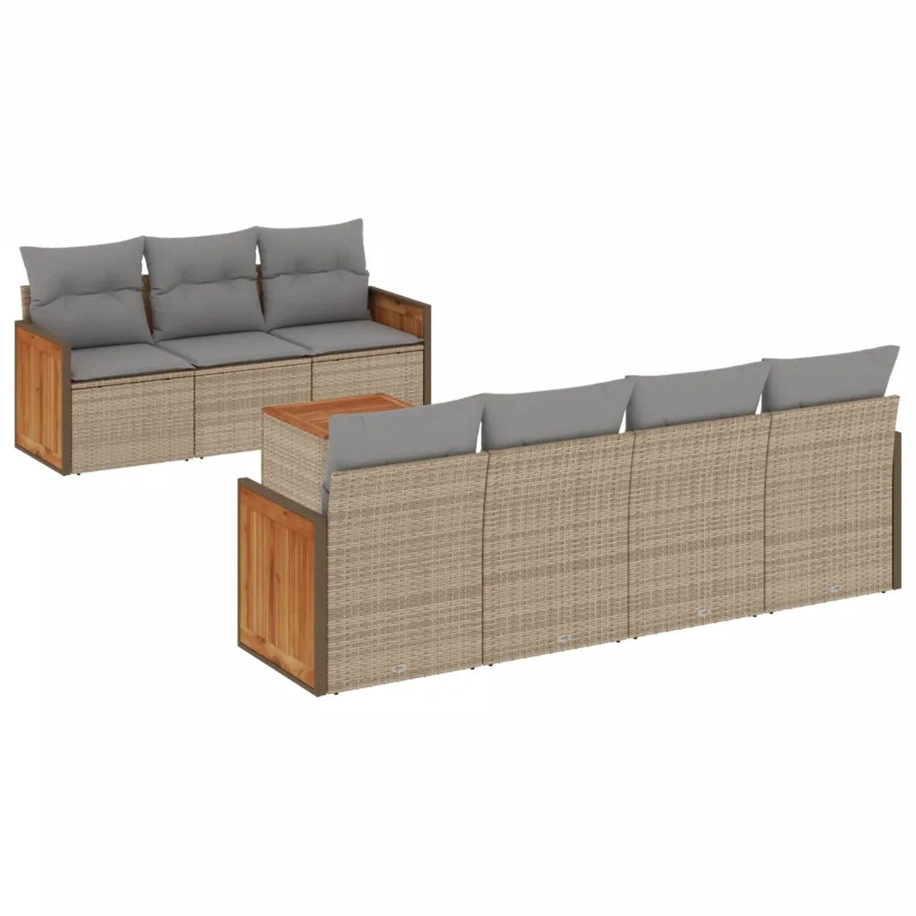 Set Divano da Giardino 8 pz con Cuscini Beige in Polyrattan 3259889